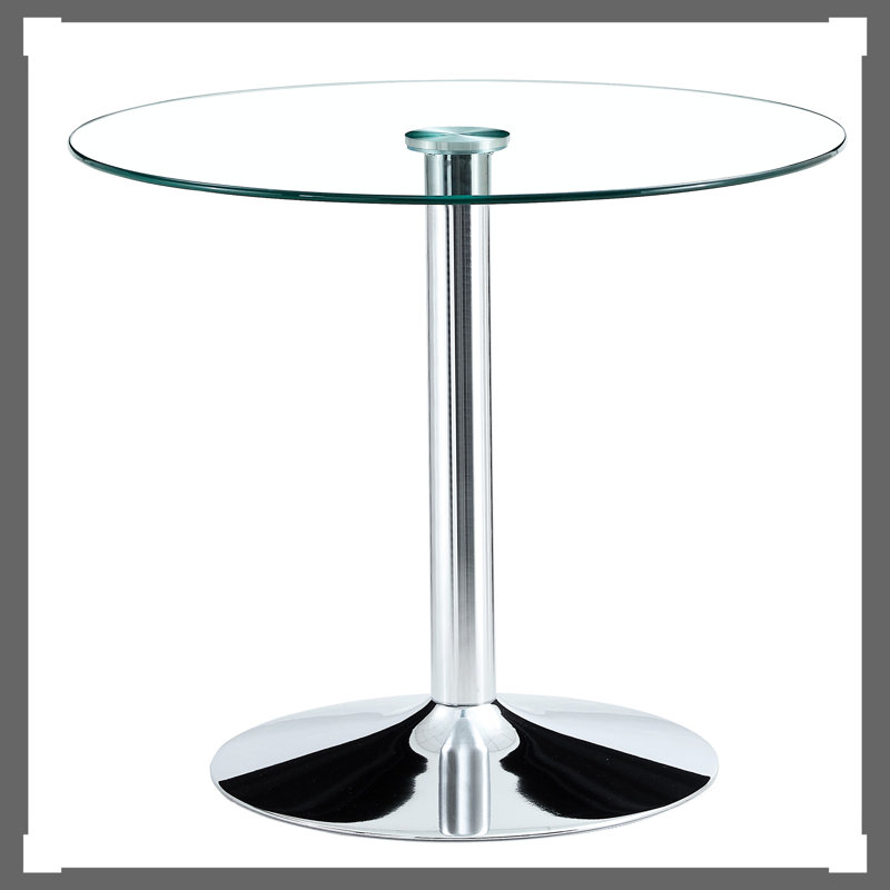 Élégante table à plateau en verre de 35 pouces avec pieds en métal argenté et stable
