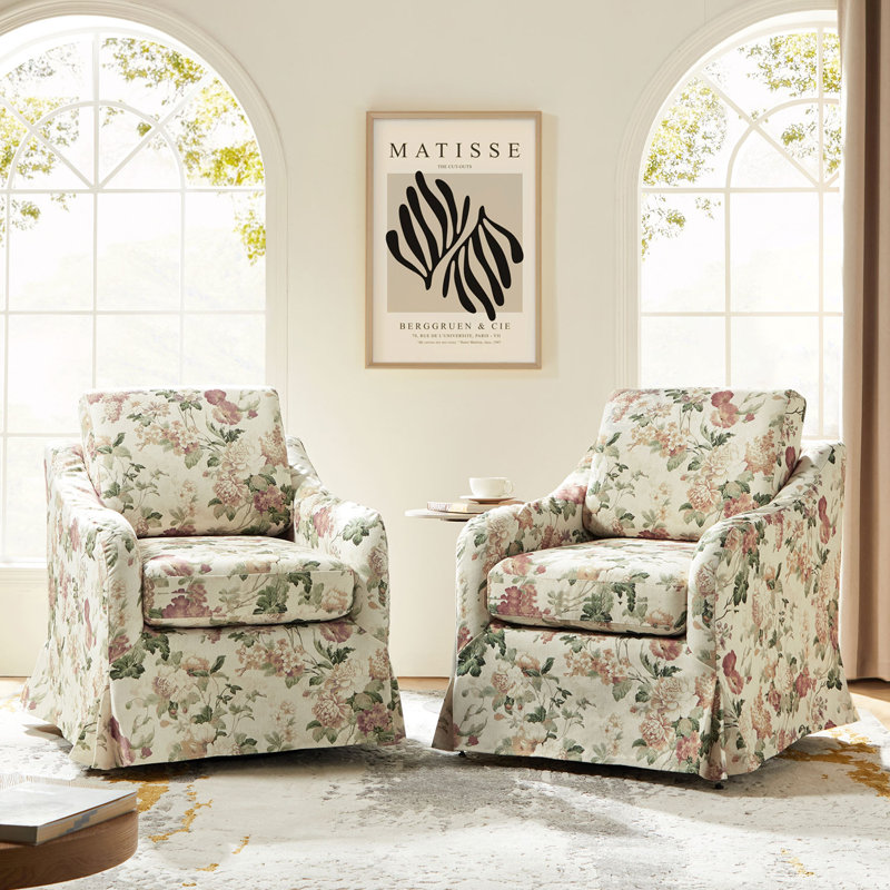 Asman Slipcovered Swivel Armchair, Red Polyester Blend