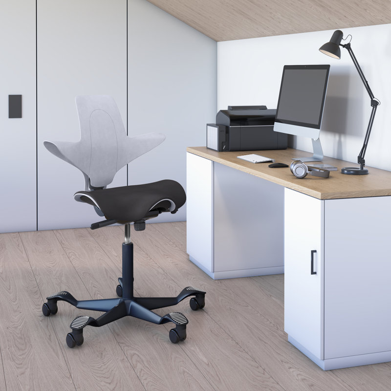 HAG Capisco Puls Adjustable Sit to Stand Desk Chair with Full Cushion, Black, Gray Plastic, Black