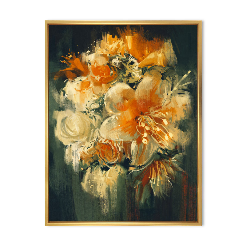 «Grunge Orange Pastel Bouquet of Flowers», reproduction de cadre photo sur toile, H 40 po x l 30 po x P 1,5 po