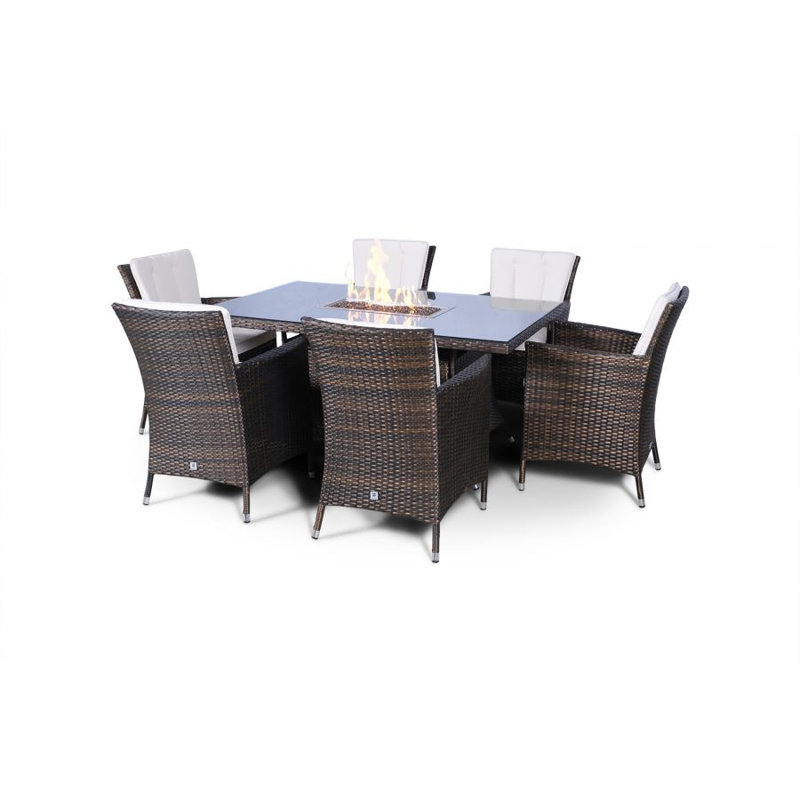 Palacios 6 - Person Wicker Patio Dining Set with Rectangular Table , Cushions Included, Brown, Beige
