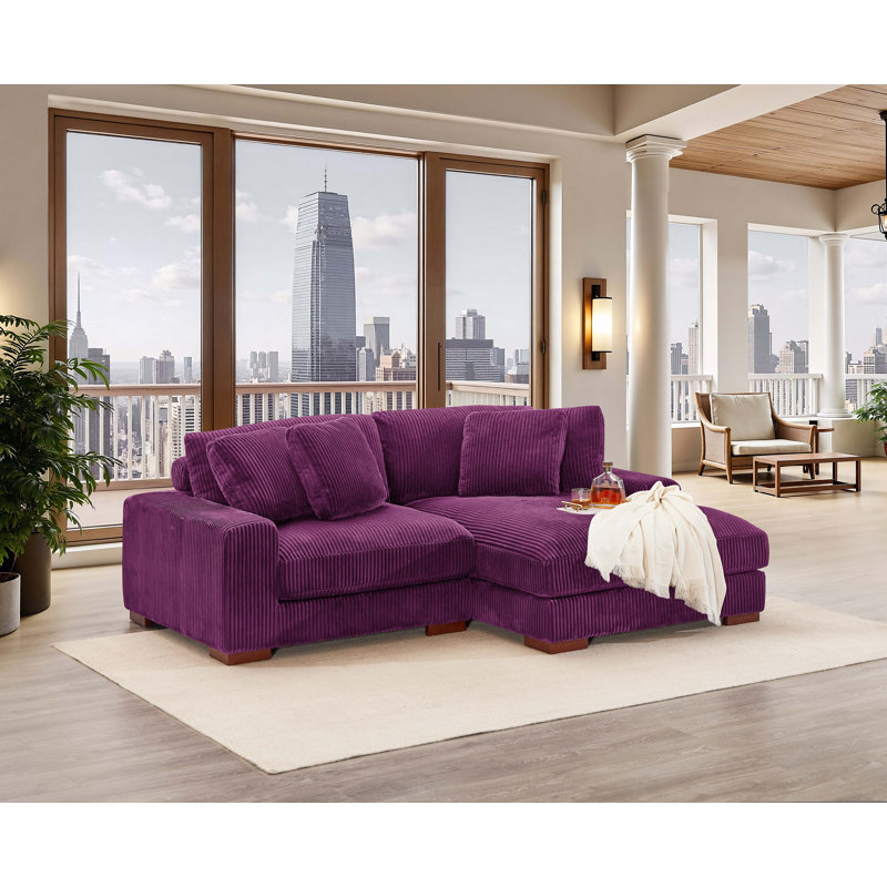 Canapé et méridienne Flaubert Gwendoly, Orienté à droite, H 33 po x l 89,5 po x P 65 po, Velours côtelé mauve