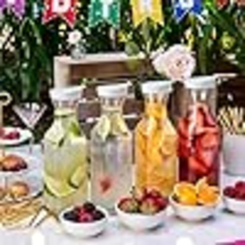 [50 oz - paquet de 4] Carafe en plastique avec couvercle, base carrée de grande capacité - pichet transparent avec couvercle rabattable, bec à jus facile à verser avec couvercles, lavage à la main seulement - parfait pour le bar Mimosa