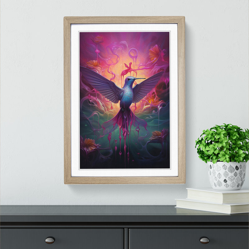 Hummingbird Surrealism No.2 - Framed Print, Oak Framed, 46cm H x 34cm W x 2cm D
