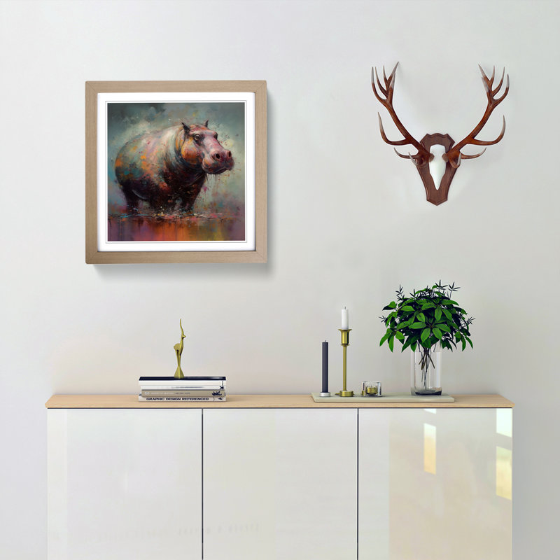 Hippo Post-Impressionism No.1 - Framed Print, Oak