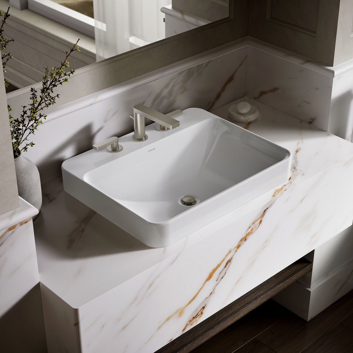 Vox Rectangular Vessel Sink, White, 3