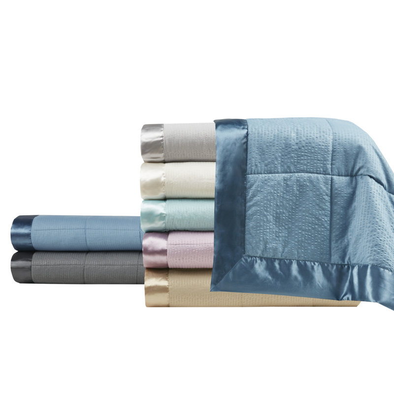 King Slate Blue Quilted Down Alternative Blanket with Satin Trim