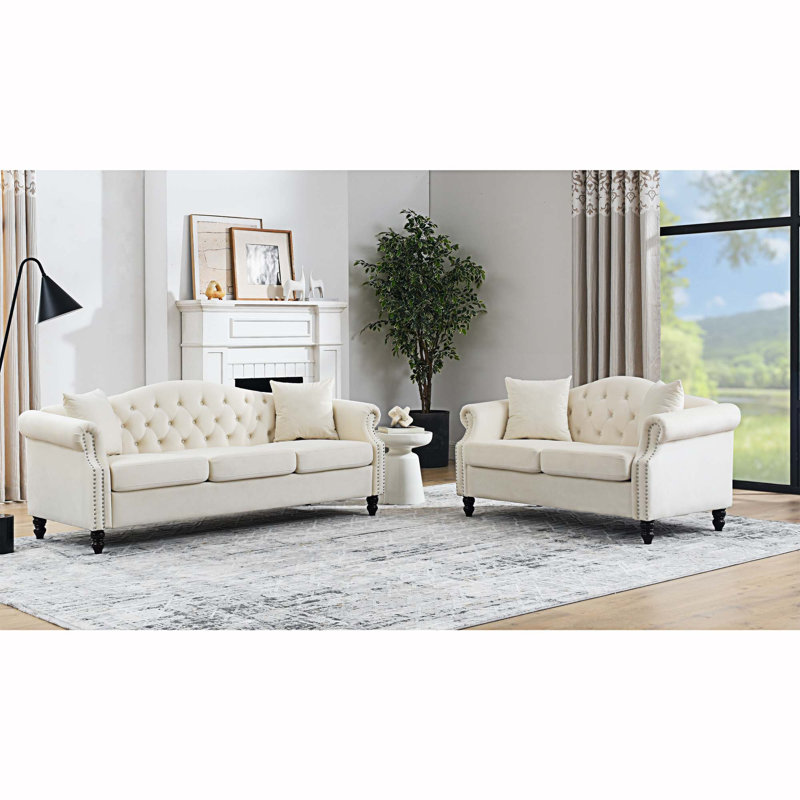 Canapé en velours 79 po Meelad, Velours beige