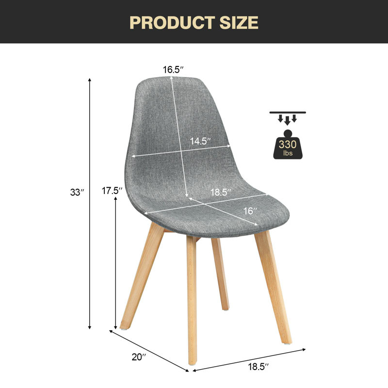 Gray Linen Upholstered Side Chair with Wood Legs, Set of 4