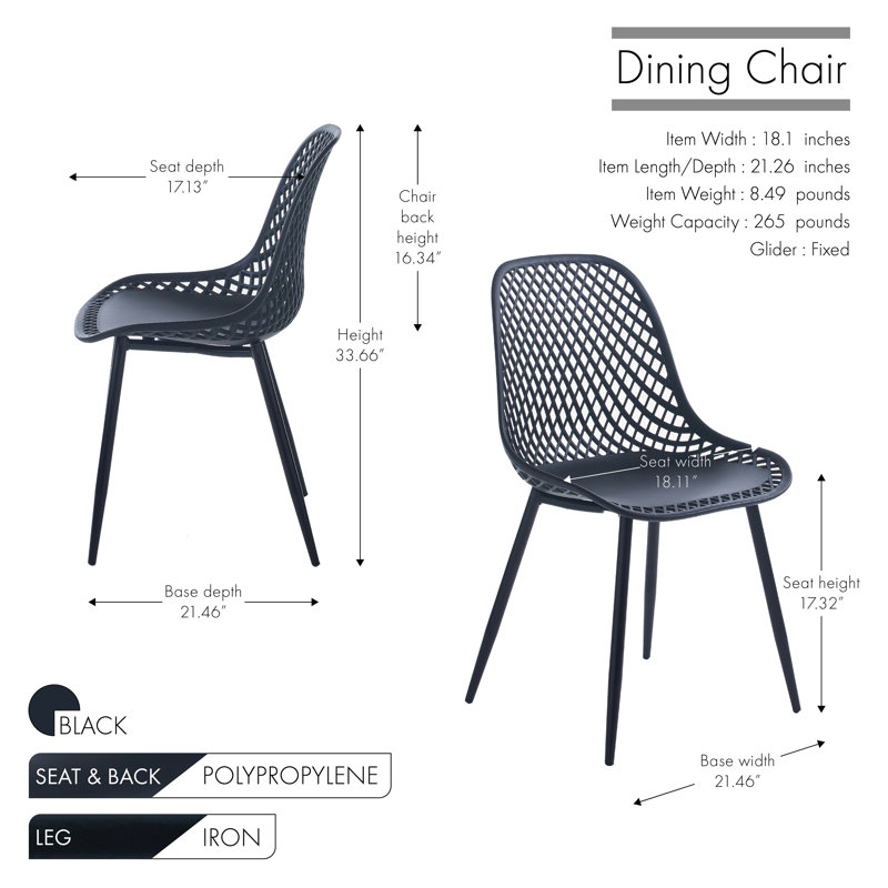 43.99cm H Cross Back Side Chair, Black