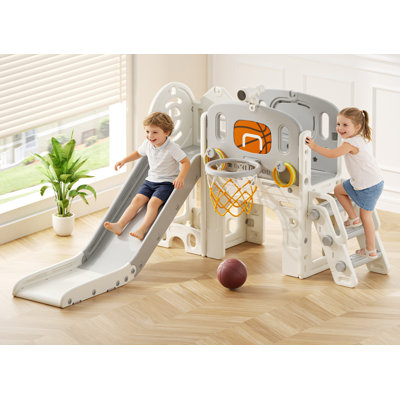 8 In 1 Toddler Slide Set, Kids Slide With Climber And Basketball Hoop, Indoor Outdoor Playset