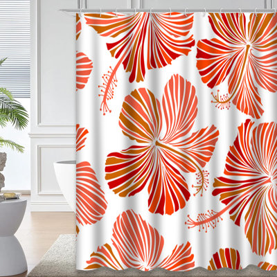 Red Orange Waterproof Shower Curtain,Aloha Hawaiian Shirt Hibiscus Orange and Red Colors Shower Curtains for Bathroom with 12 Hooks,72 Inch Red Orange Waterproof Shower Curtain,Aloha Hawaiian Shirt Hibiscus Orange and Red Colors Shower Curtains for Bathroom with 12 Hooks,72 Inch