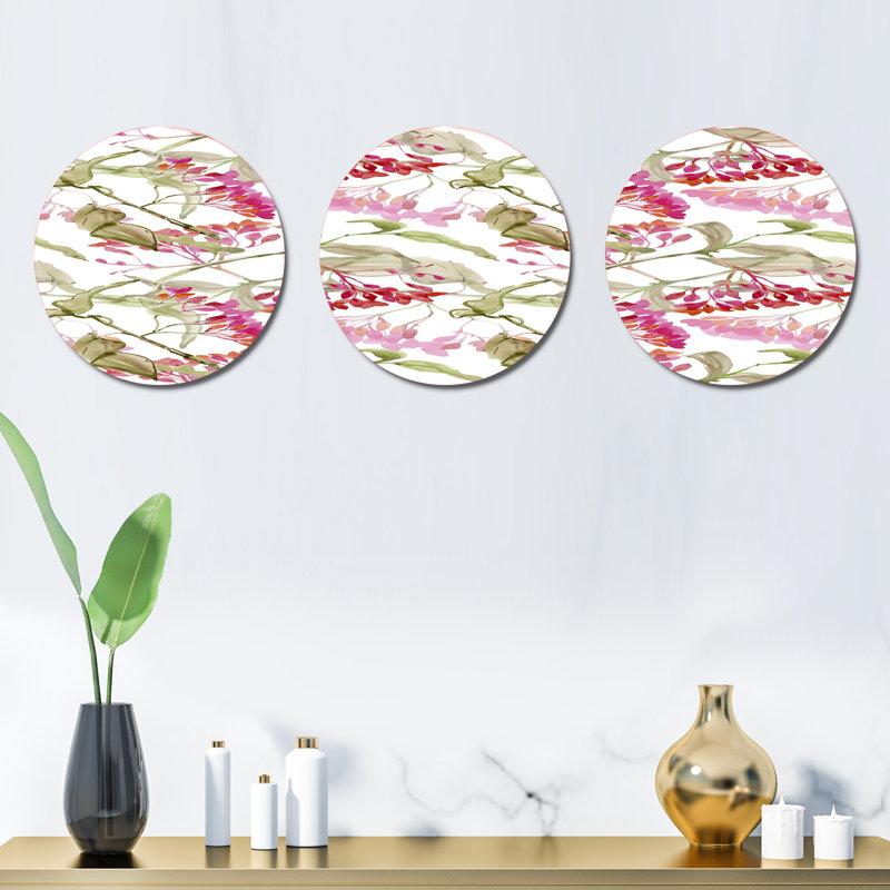 Ensemble de 3 décorations murales fleurs en métal avec feuilles