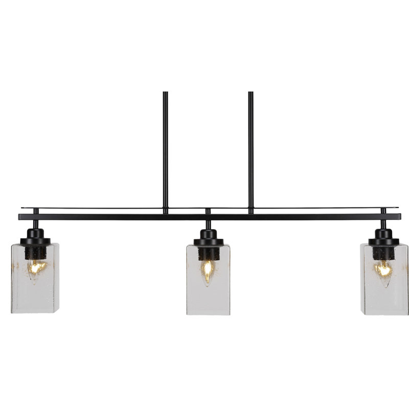 Agnon 3 Light Island Light Shown With 4" Square Glass, Grainé, Nickel brossé