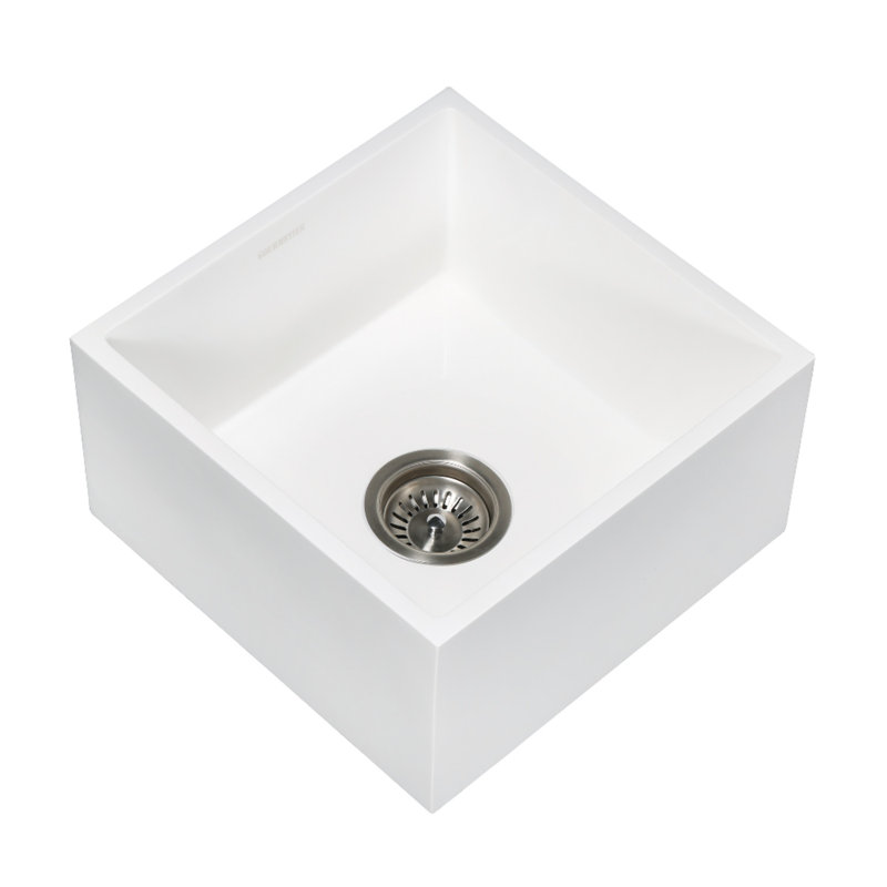 Kingston Brass Arcticstone 15-Inch Solid Surface White Stone Undermount Single Bowl Farmhouse Bar Sink