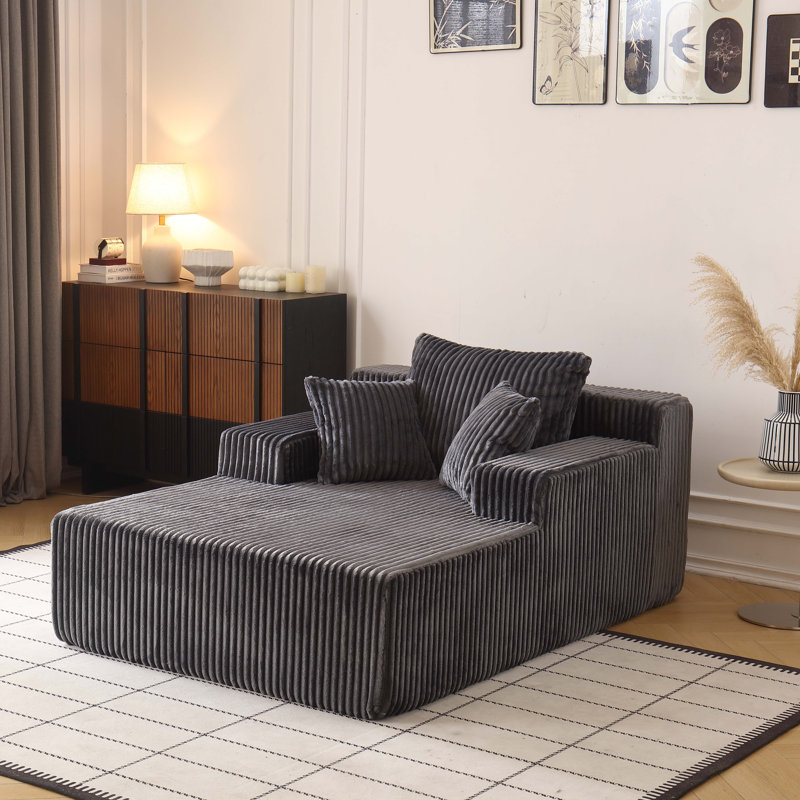 Chaise longue moderne surdimensionnée de 119 cm (47 po) en flanelle sans os, grise, aucun assemblage requis