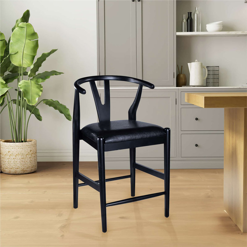 Nareh Bar Height Kitchen Bar Stool - Black Finish, Counter Stool (24" Seat Height)