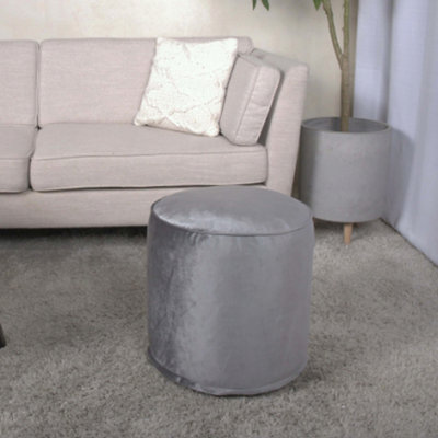 Pouf cylindrique gris étain