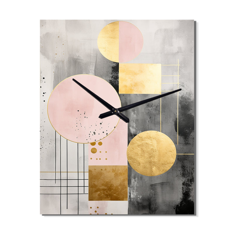 Pleine lune pleine lune rétro géométrie or rose VI - horloge murale moderne géométrique, H 32 po x l 16 po x P 1 po
