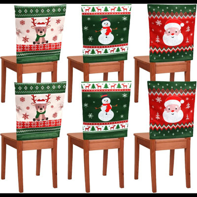 6 pièces de housse de chaise de Noël à dos de wapiti de bonhomme de neige avec des lignes de feutre pour chaise de Noël pour le banquet de Noël Décoration de salle à manger de salle à manger Housses de chaises de Noël (éclatantes)