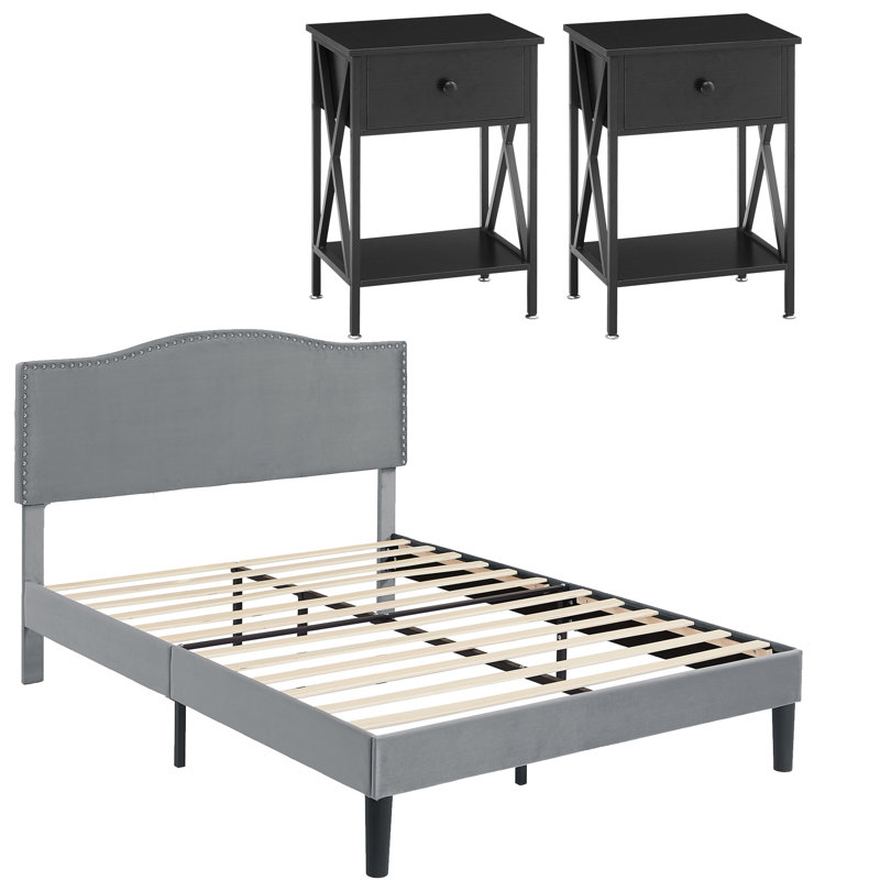 Polizzi Steel Piece Bedroom Set, Full/Double, Dark Gray/Black