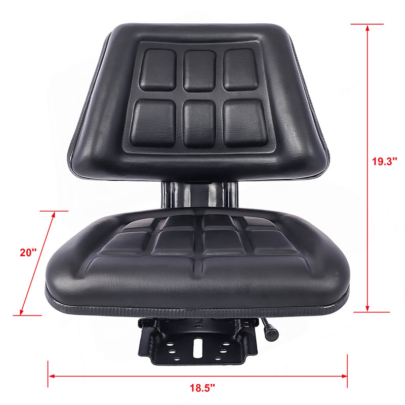 Siège de tracteur avec tondeuse compacte à glissière noire en acier / PVC, H 19,3 po x l 18,5 po x P 20 po
