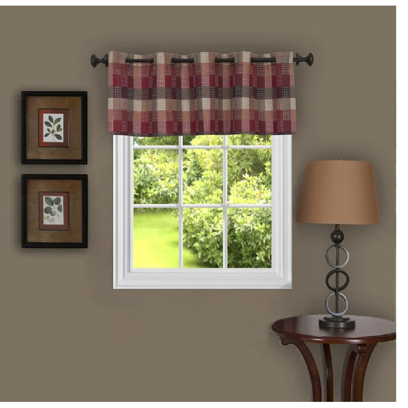 Woven Trends Adoxa Plaid Tailored Tier and Valance Window Curtain Set, 58" W x 14" L, Burgundy