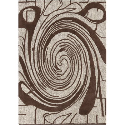Tapis géométrique moderne en laine touffeté à la main crème, brun clair et gris anthracite Yiwei