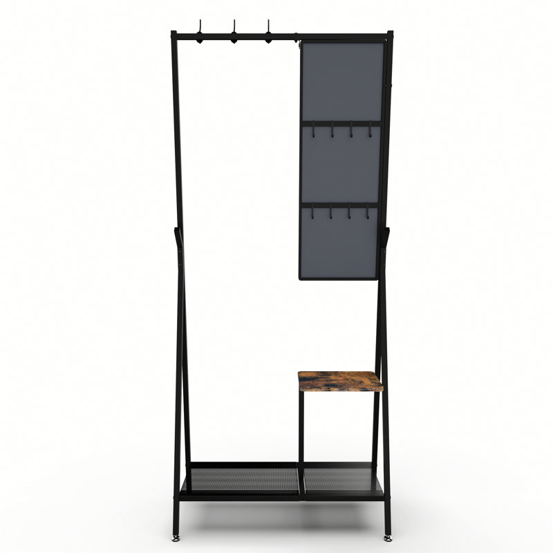 Aluminum Frame Coat Rack with Mirror for Living Room Bedroom