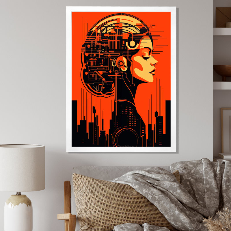 Urban Cyberpunk Femme Fatale I - Imprimé, Cadre simple blanc, H 32 po x l 16 po x P 1 po