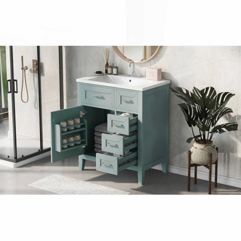 Meuble-lavabo 30 po avec lavabo, Vert / argenté