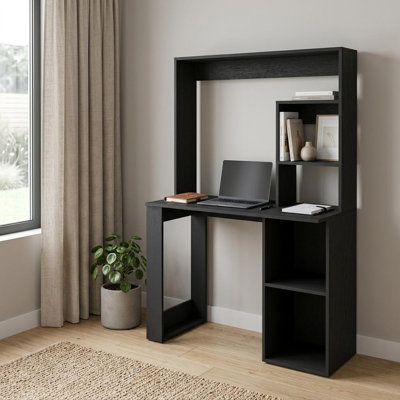 Bureau d'ordinateur sur piédestal en bois noir de 39 pouces avec tablette