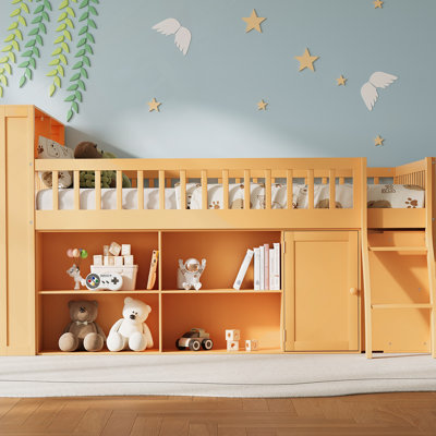 Queen Size Loft Bed With Storage, Headboard With LED Light, Natural