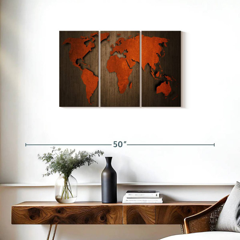 Ancienne carte du monde en bois Aliaz, H 20 po x l 33 po
