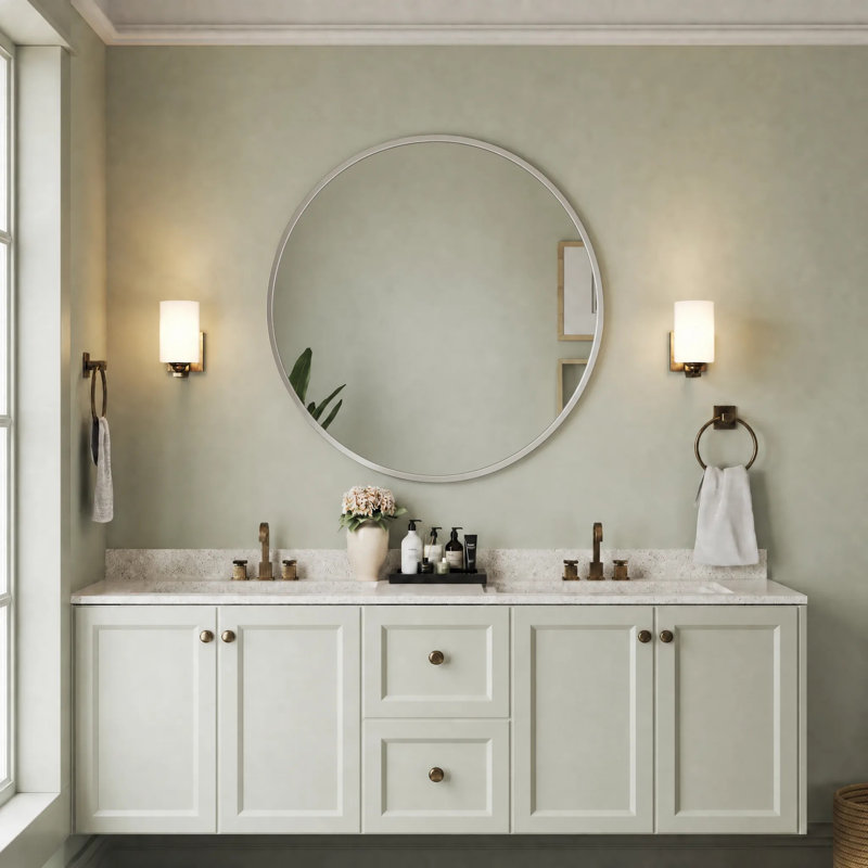 Miroir de salle de bain Lunara, 36 po x 36 po, Argent argent