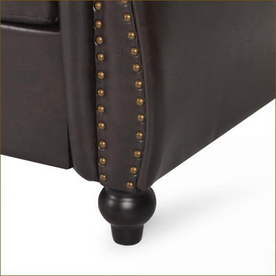 Sofas 3 Seater Traditional Chesterfield Sofa with Tufting &amp; Nailhead | Walnut Brown PU