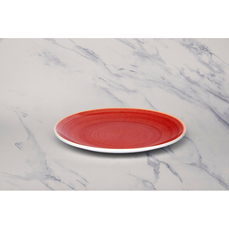 Assiette ronde vitrée en porcelaine sans bordure de qualité supérieure Twister-Red, Rouge