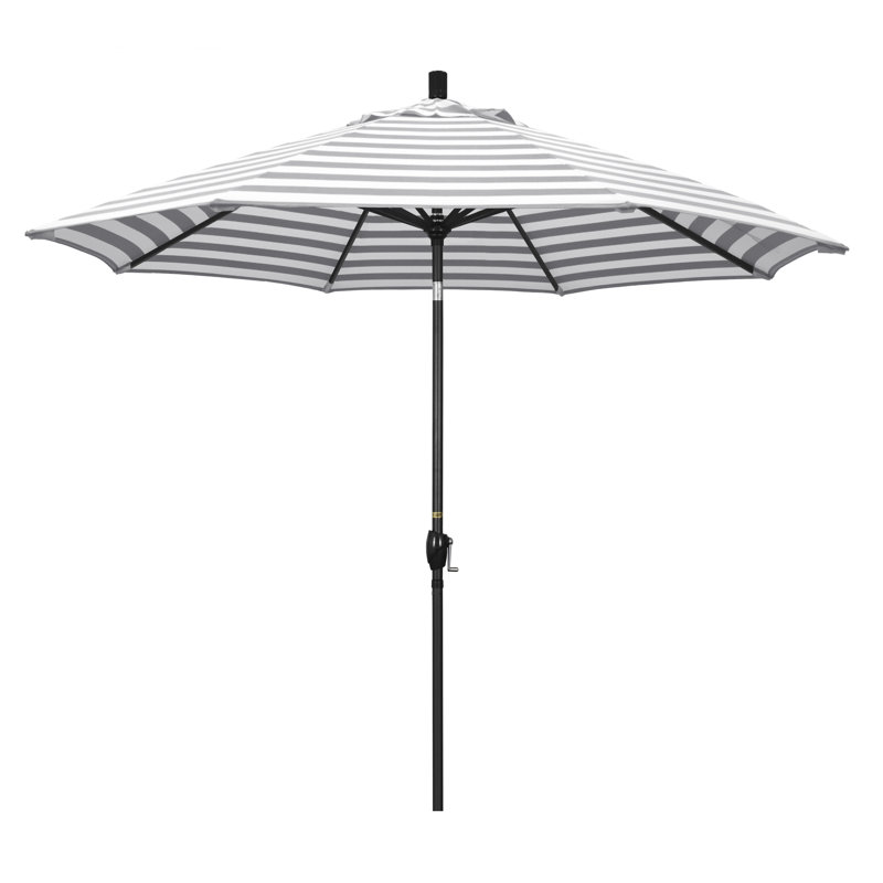 108'' Umbrella, Grey White Cabana Stripe Olefin, Black