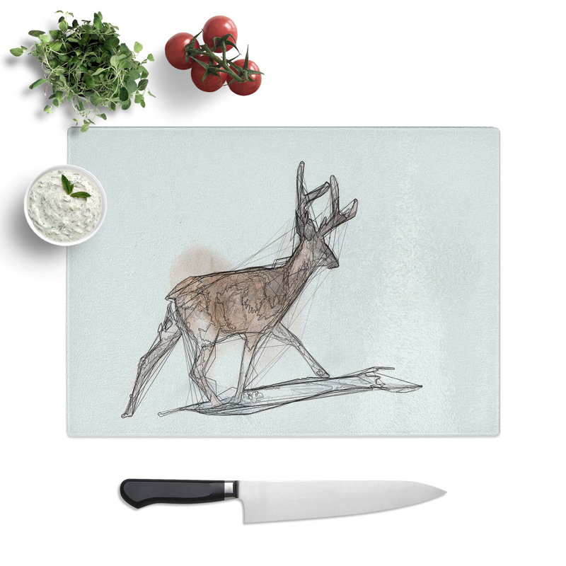 Tempered Glass Sketch of a Stag Chopping Board, 28.5 cm W x 20 cm L