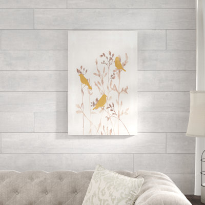 Oiseaux peints sur branches mauves Unies-impression sur toile