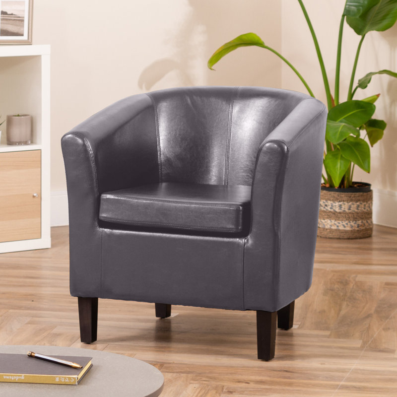 Windle Faux Leather Barrel Chair, Grey