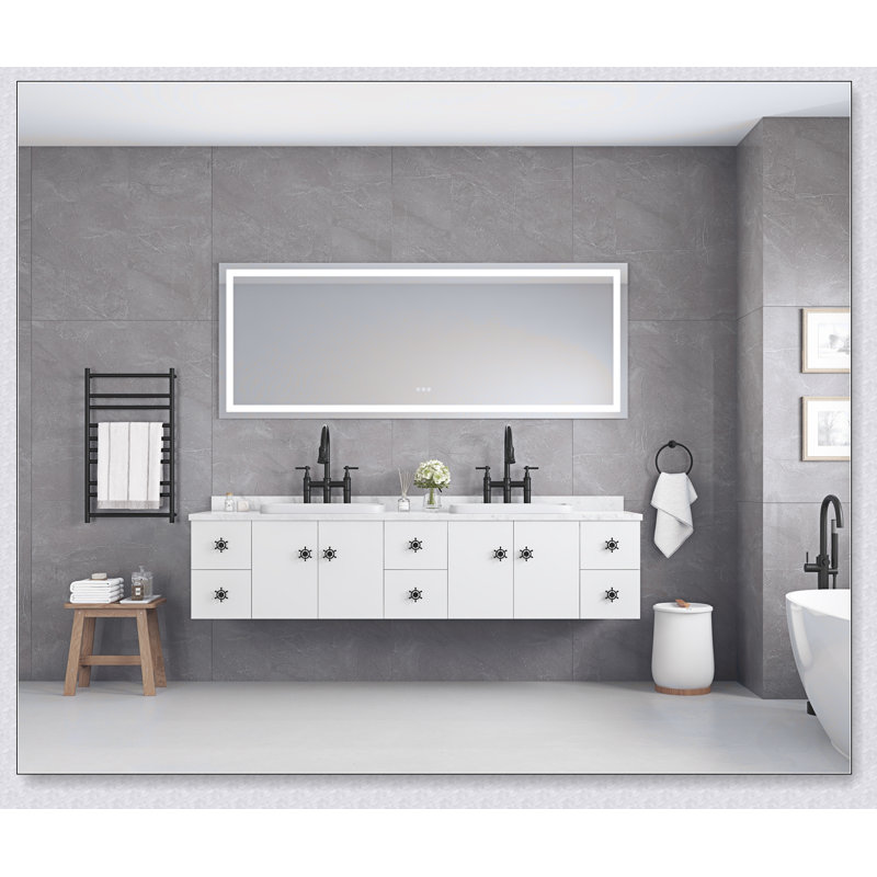 Grand miroir de salle de bain à DEL avec éclairage avant et arrière, anti-buée, mémoire et 3 températures de couleur pour meuble-lavabo moderne