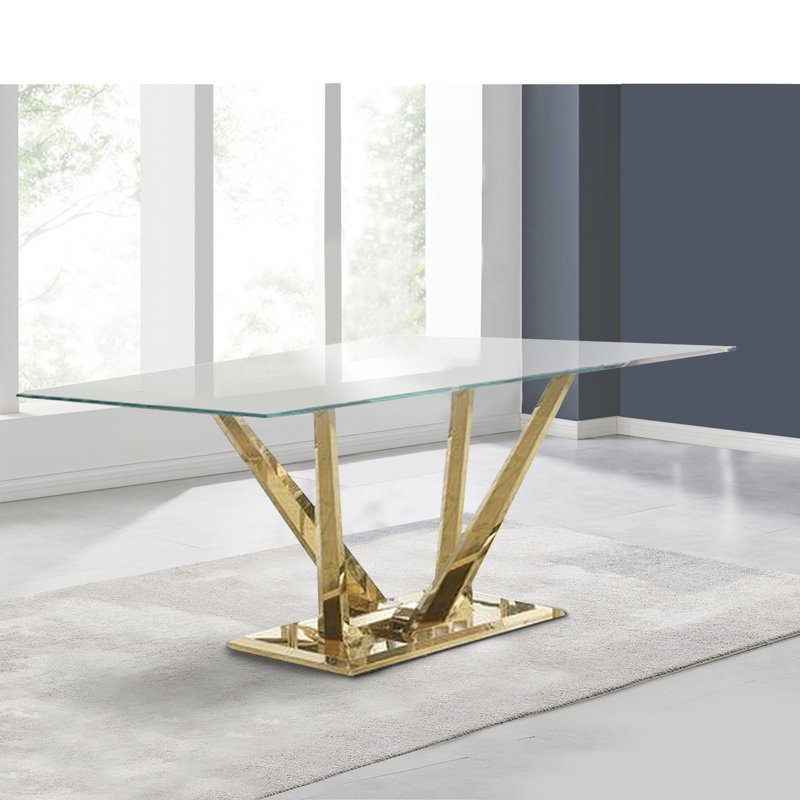 Glass Top Metal Base Dining Table