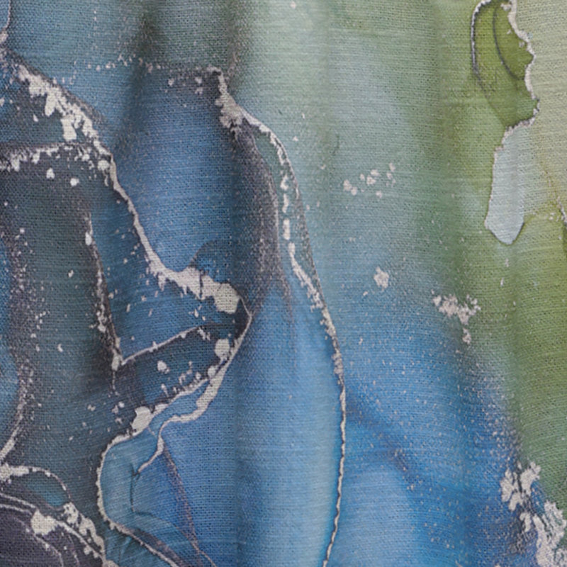 Bleu et vert, art abstrait fluide de luxe - rideau en velours moderne - obscurcissant - 1 panneau