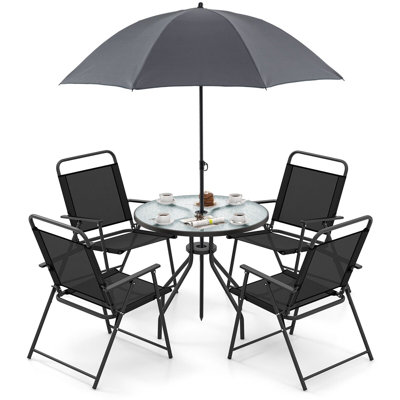 6 Pcs Outdoor Dining Set Patio Garden Table Set For 4 W/Umbrella