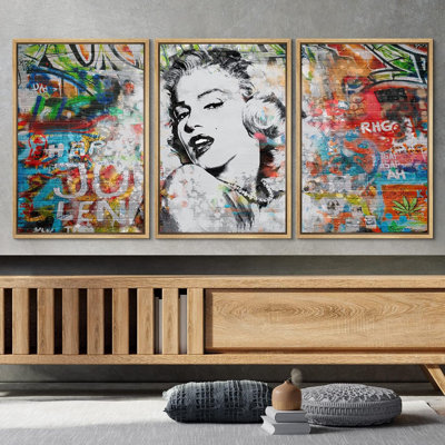 Peinture en aérosol Marilyn Monroe Graffiti et art urbain, art moderne coloré, portrait urbain, 3 pièces