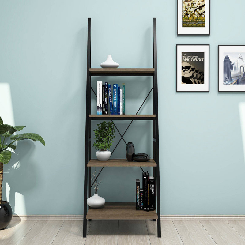Eudia 150cm H x 50cm W Ladder Bookcase, Walnut/Black