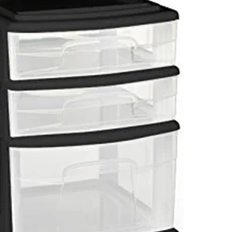 Black and Clear Plastic 5-Drawer Storage Tower