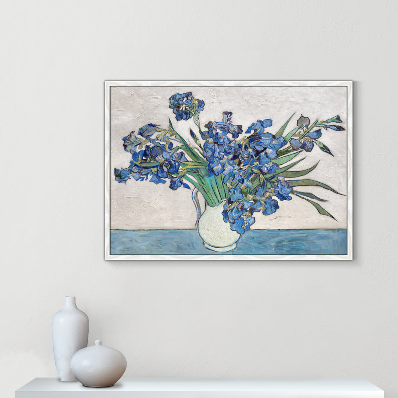 Imprimé iris bleu par Vincent Van Gogh, Cadre blanc mince, H 35,5 po x l 25,5 po, Pas de tapis