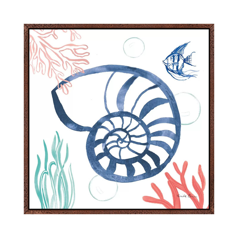 Coastal Jewels I Coral Cove 1 Piece Painting on Canvas, 66.04cm H x 66.04cm W x 3.81cm D, Classic Brown Wood Framed